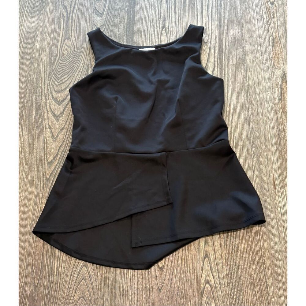 Bisou Bisou by Michele Bohbot Peplum Top Sleeveless Round Neck Black Size M